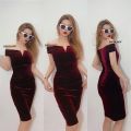 Đầm Nhung Cúp Ngang Bệt Vai Hiệu XSCAPE - Size 16 - 3955