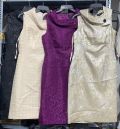 Đầm Gấm Tahari Cổ Xéo Đính Nút - 3738