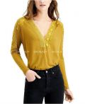 Áo Thun Len Vàng Nghệ FREE PEOPLE Ren Phối Lưới Cổ Tim - 3108