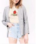 ​Áo Thun Cotton F21 Màu Kem In Hình Bông Hồng - 0891 ​