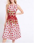 Đầm Phi Lụa Mịn M&S Bông Đỏ Xòe - 0778