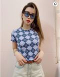 Áo Croptop F21 Cotton Lụa Mịn Caro - 3385