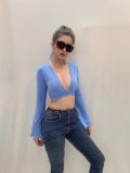 Áo Croptop Tay Dài Xẻ Ngực Cột Chéo Eo - 3459