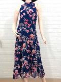 Đầm Voan LOFT Navy In Hoa Văn 2 Lớp Sát Nách Cổ Yếm - 2678
