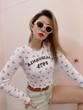 Áo Croptop F21 Cotton Lụa Mịn Cuốn Biên Tay Dài Trắng In Hoa - 3384