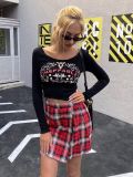 Áo Croptop F21 Thun Cotton Gân 4 Chiều Tay Dài Đen In Họa Tiết - 3347