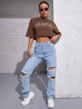 Áo Croptop F21 Lai Sóng Màu Chocolate - 3532