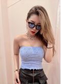 Áo Ống F21 Thun Cotton Gân Xanh Dương In Hình Bướm - 3371