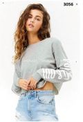 Áo Croptop F21 Thun Da Cá In Chữ Trắng Ống Tay - 3056