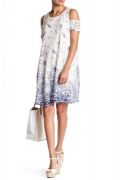 Đầm Ren Hai Lớp SIGNATURE Trắng In Bông Navy Xòe Trễ Vai - 0811