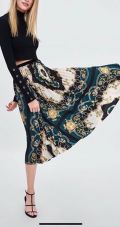 Chân Váy Maxi Xanh Rêu Dập Ly trf Colection In Họa Tiết Vàng - 0768