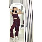 Set Forever 21 caro đỏ đen cropton quần dài