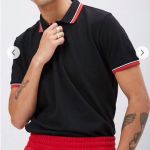 Áo Thun Đen F21 Có Cổ Viền Đỏ Trắng