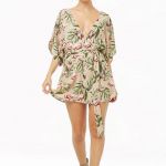 Jump Voan F21 Tay Lỡ In Cò Đỏ Lá Xanh  Thắt Eo-0613