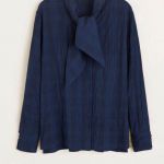 Áo Somi Polyeste 71% visocose 27% Elastane 2% Xanh Navy Dài Tay Cổ Dây Nơ-0710