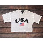 ​Áo Thun Croptop F21 Trắng In Chữ USA - 0822