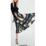 Chân Váy Maxi Xanh Rêu Dập Ly trf Colection In Họa Tiết Vàng - 0768