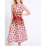 Đầm Phi Lụa Mịn M&S Bông Đỏ Xòe - 0778