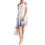 Đầm Ren Hai Lớp SIGNATURE Trắng In Bông Navy Xòe Trễ Vai - 0811