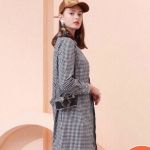 Đầm Somi Kate Zara Woman Dài Tay Túi Trước Thắt Eo Caro Nhuyễn Xanh Navy Trắng-0708