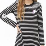 Đầm Thun Suông Baby F21 Tay Lửng Đen Sọc Trắng In Đầu Ngựa-0453