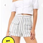 Quần Short Linen F21 Trắng Sọc Xanh Dương - 0977
