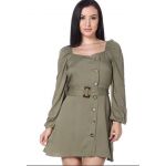 Đầm Sơ Mi FAVLUX Xanh Rêu Có Nút Dây Nịt Dài Tay - 2292
