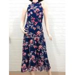 Đầm Voan LOFT Navy In Hoa Văn 2 Lớp Sát Nách Cổ Yếm - 2678