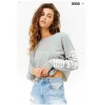 Áo Croptop F21 Thun Da Cá In Chữ Trắng Ống Tay - 3056