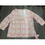 Áo Kiểu Bông Đỏ Cotton Cổ Tim Nút Xéo Thắt Nơ Bông - 3194