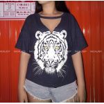 Áo Thun Croptop F21 In Hình Con Báo Cổ Tim - 3188