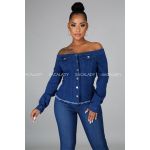 Áo Jeans Tay Dài Bệt Vai Iris - 3241