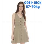 Đầm Thun Cotton Gân Hai Lớp IZ BYER Sát Nách Cổ Tim Nút Trước - 0911