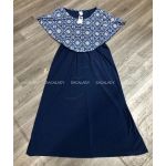 Đầm Thun Maxi Hai Lớp Xanh Navy In Họa Tiết Thổ Cẩm - 0767
