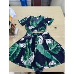 Set Đầm Gỉa Váy LOVE J Đen In Lá Xanh - 3219