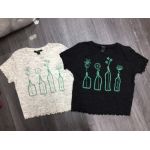 Áo Croptop F21 Cuốn Biên Lai Sóng In Lọ Hoa - 3424