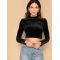 Áo Croptop Nhung Dài Tay 2 Màu Đen / Xanh - 3859