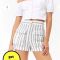 Quần Short Linen F21 Trắng Sọc Xanh Dương - 0977